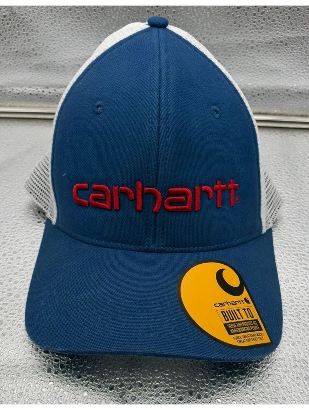 Carhartt Rugged Flex 105216 Mesh Back Trucker Hat Blue Red Logo NWT